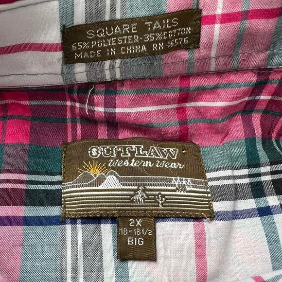 Outlaw Vintage Pearl Snap men’s short sleeve plaid Western Wear Shirt 2XL Red - Picture 5 of 7